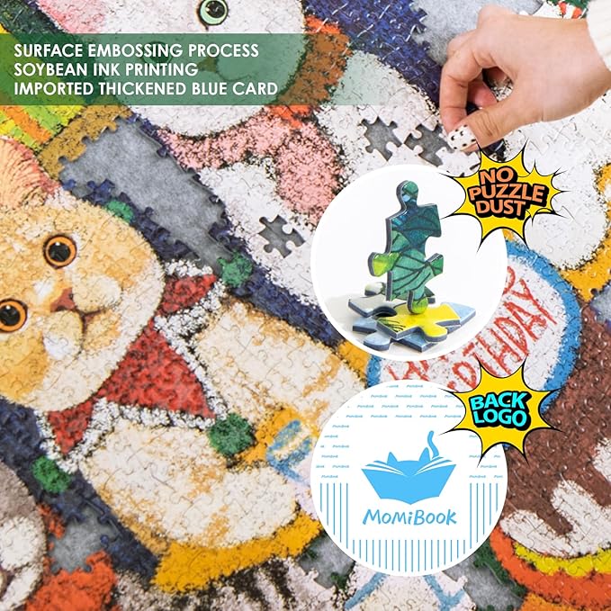 MOMIBOOK Puzzles for Adults 1000 Pieces Jigsaw Puzzles of Cat Meow Birthday Party, Painting Image Animal Difficult Challenging Hard Impossible Puzzle Unique Funny Party Christmas Birthday Gifts
