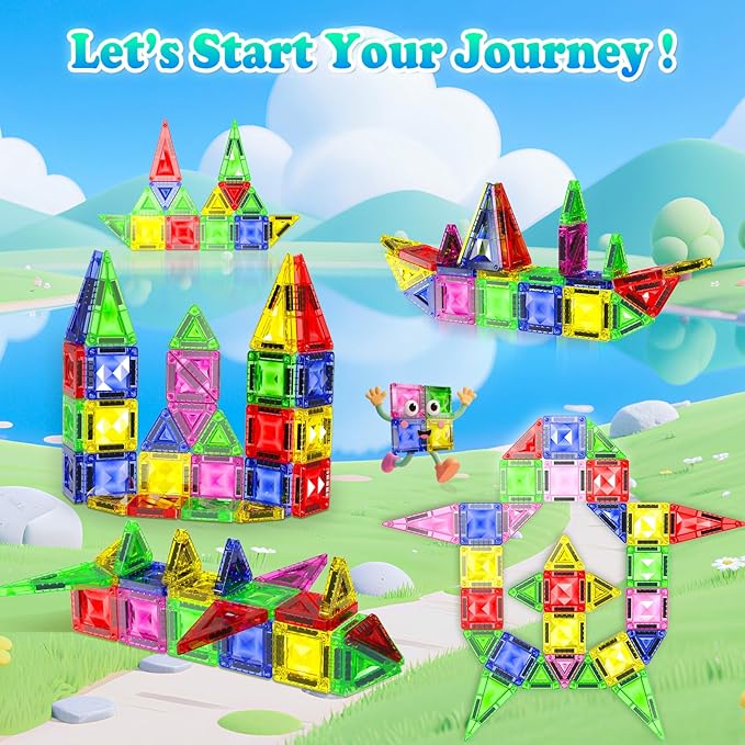 Mini Diamond Texture Magnetic Tiles with Iron Box, 40 PCS Travel Magnetic Tiles, STEM Educational Building Set Construction Toys for Kids Ages 3+, Portable Building Toys for Toddlers, Boys & Girls