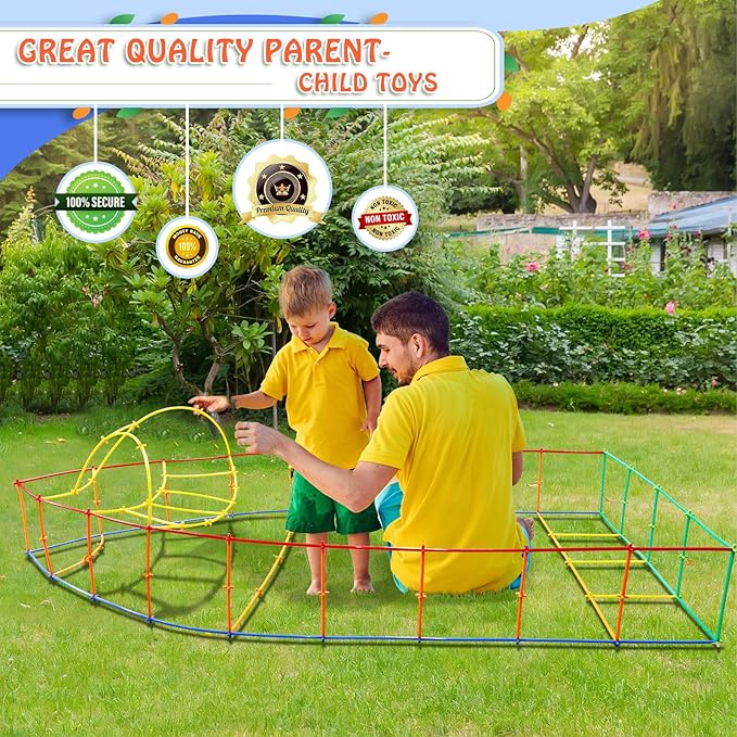 Creative Straw STEM Building Toys 450Pcs Aged for 3-5 5-7 Preschool Kids Constructor Toy Thin Tube Toy DIY Educational Interlocking Plastic Engineering Toys Kit for Boys and Girls