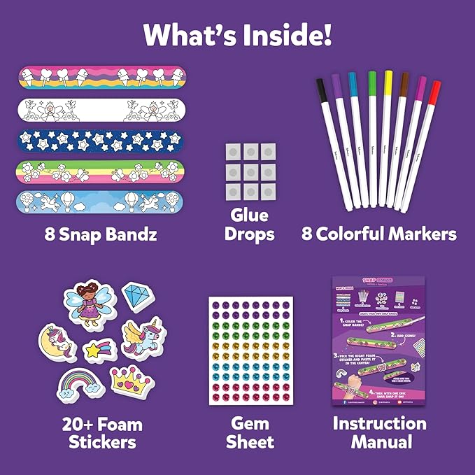 Skillmatics Art & Craft Activity - Snap Bandz, Unicorns & Princesses, Stocking Stuffers, DIY Mess-Free Creative Kit, 8 Bands (8.6"), for Girls & Boys Ages 4, 5, 6, 7, 8, 9, 10