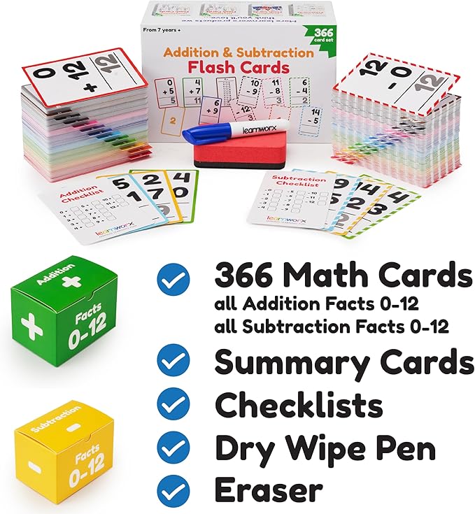 Addition and Subtraction Flash Cards 1st Grade | 366 Math Flash Cards 2nd Grade & 3rd | Subtraction & Addition | Math Facts 0-12 | for Kids Ages 4 5 6 7 | Family Bulk Flashcards