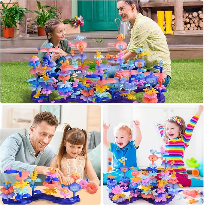 Doloowee 156Pcs Flower Garden Building Toys for Girls 3 4 5 6 7 8Year Old, Upgrade DIY Marine Coral Stacking Toys, STEM Preschool Educational Toddler Toys