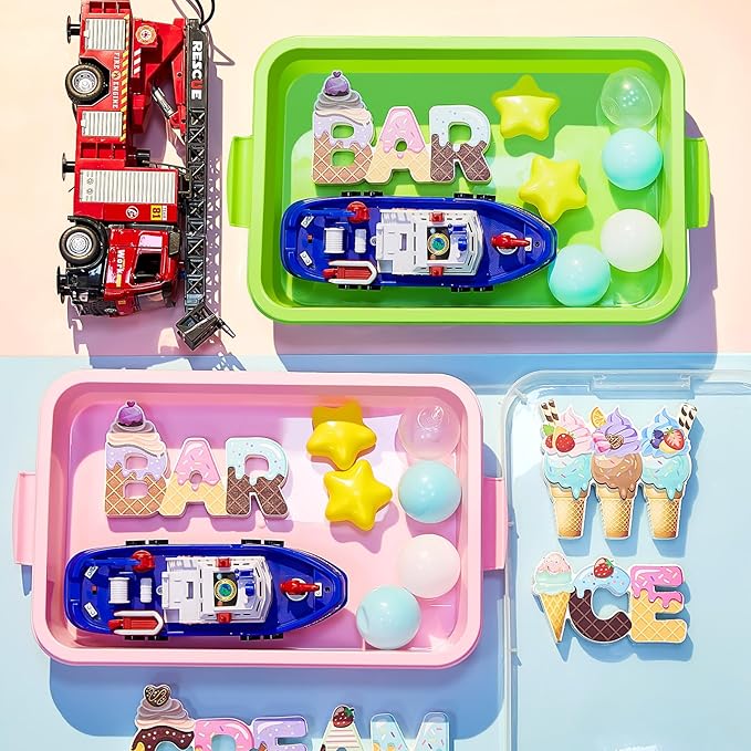 2 Pcs Sensory Bins Sand Tray with Lid, 15in Stackable Leak-Proof Plastic Sensory Tray for Sand & Water Play, Portable Bin for Kids 3 4 5 6, Easy Clean, Indoor Outdoor(Pink, Turquoise)