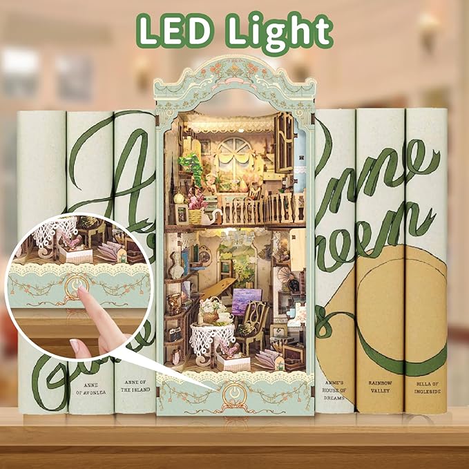 DIY Book Nook Kit,Dollhouse Booknook Bookshelf Insert Decor,3D Wooden Puzzles with LED Dust Cover,Book Nook Miniature Kit,Birthday Halloween Home Decor for Teens Adult-Countryside Diary