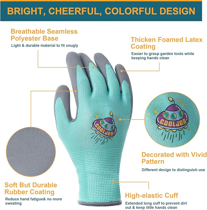 COOLJOB 36 Pairs Kids Gardening Gloves for Little Kid Age 6-8, Toddler Boys Girls Grippy Rubber Coated Children Work Gloves, Assorted Colors, Medium