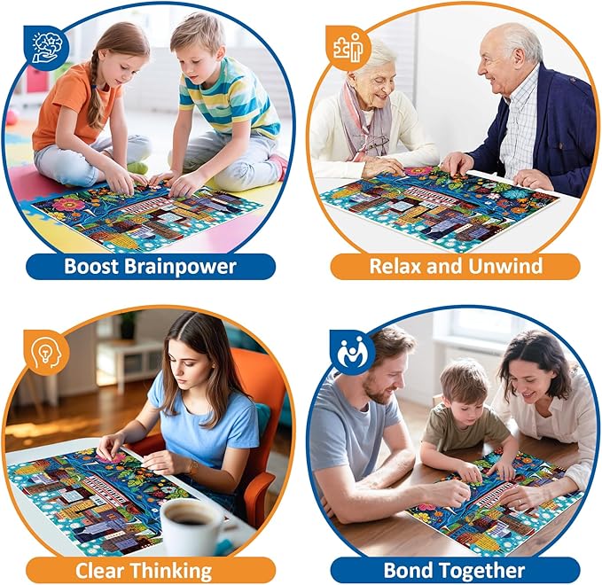300 Pieces Puzzles for Adult,Riverboat Scene Puzzle for Kids Teen Adults,Interlock Perfectly Letter on Back,Folk Art Design Jigsaw Puzzle for Kids Ages 8-10,Puzzle for Family Game Nights,20.5 x 15 in