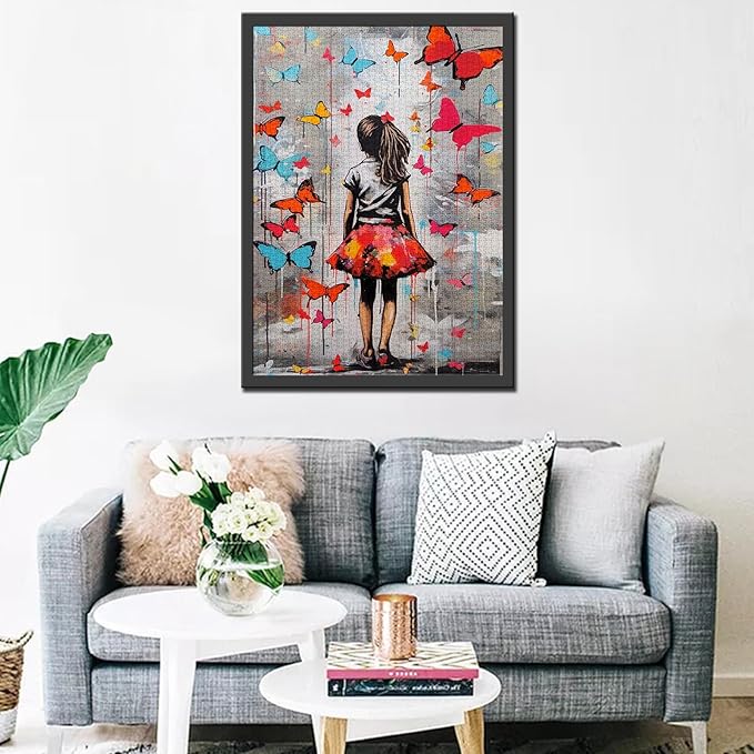 Tucocoo 1000 Piece Jigsaw Puzzles for Adults Colorful Butterfly Painting Jigsaw Puzzle Banksy Girl 1000 Pieces Puzzles for Challenging Family Activity Game Graffiti Street Art DIY Puzzle Wall Decor