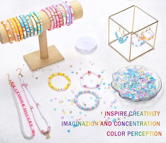 AceFun 3750PCS Clay Beads for Bracelets Making Polymer Clay Beads Kit with Pearl Beads Spacer Beads, Disc Heishi Beads Set for Jewelry Making Necklace Bracelet Earrings Finding, Yellow Mixed