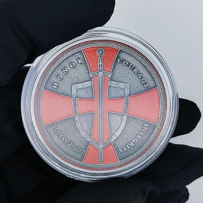Christian Warrior Challenge Coin - The Knight Templar Coin Red Cross Religious Collection Coin