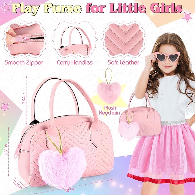 Play Purse for Little Girls Toddler, 35PCS Toddler Purse with Pretend Makeup for Kids, Girl Toys Princess Toy Includes Handbag, Phone, Kids Toy Purse Christmas Birthday Gift for Girls 3 4 5 6 7 8+