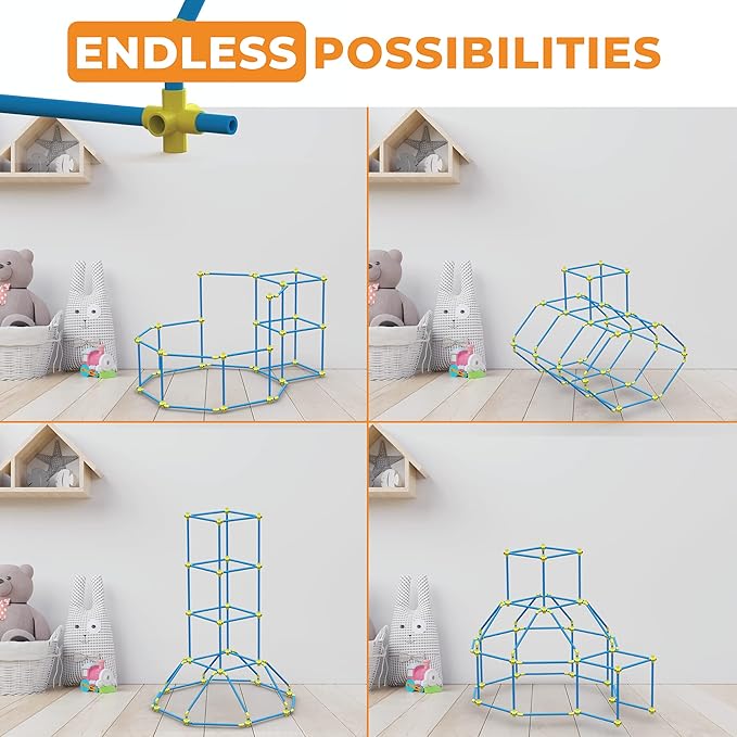 Fort Building Kit for Kids 180pc Modular Fort Builder STEM Toy Set | DIY Make Your Own Fort Playset for Girls, Boys, Toddler Children | Build Play Castle Tunnel House Structures Indoor & Outdoor