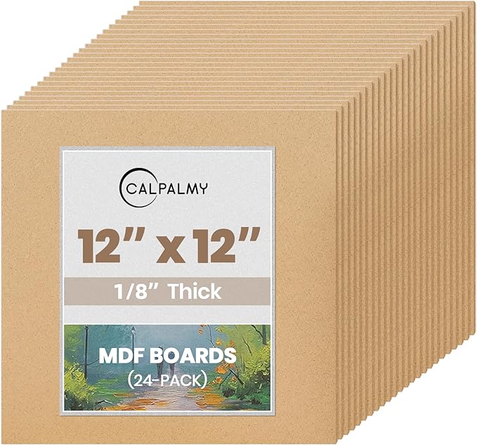 CALPALMY 24-Pack MDF Board 1/8 Inch Thick 12" x 12" Unfinished Wood Panels, 3mm Thick Medium Density Fiberboard Wood Boards for Crafts, Painting, Carpentry, Engraving, Interior Design, and More