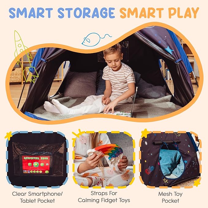 Blackout Sensory Tent for Kids with Autism - 51"x 51"x 40" Calming Corner, Easy to Assemble & Durable with Clear Phone Pocket and Mesh Storage – Ideal for SPD, ADHD & Autistic Children