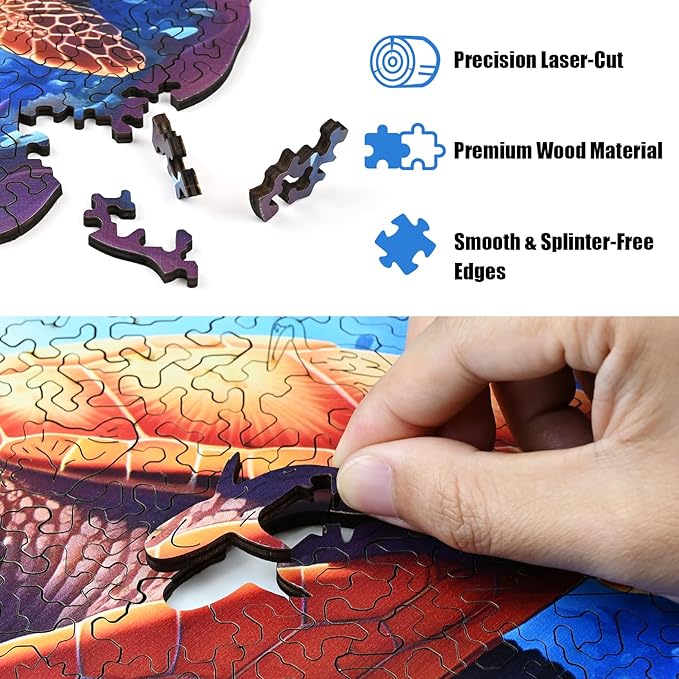 Wooden Jigsaw Puzzle 500 Pieces for Adults - Circular Sea Turtle Art Puzzle with Underwater Ocean Scene (Corals, Fish), Challenging Family Leisure Game, Unique Home Decor & Gift Idea