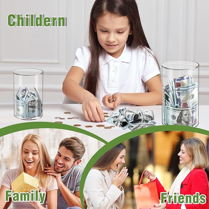 Clear Piggy Bank for Adults/Kids, Acrylic Unopenable Money Box for Cash Coin Saving, Must Break to Open, Money Saving Jar for Adults Boys Girls, Size 8" H x 5" Diameter