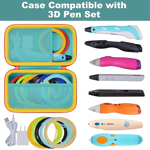 co2CREA Storage Organizer Case for 3D Printing Pen Set, Hard Case Compatible with SCRIB3D P1/Advanced, MYNT3D Super/Advanced, 3Doodler Start+/Flow/PRO and Filament Refill（Green Case +Red Zipper）