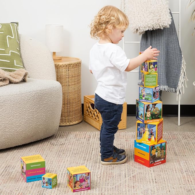 Upbounders® Stacking & Nesting Blocks | FSC®-Certified Educational Toy for Toddlers 2+ | Montessori-Inspired Learning Toy with Career-Themed Illustrations | Develops Fine Motor & Cognitive Skills