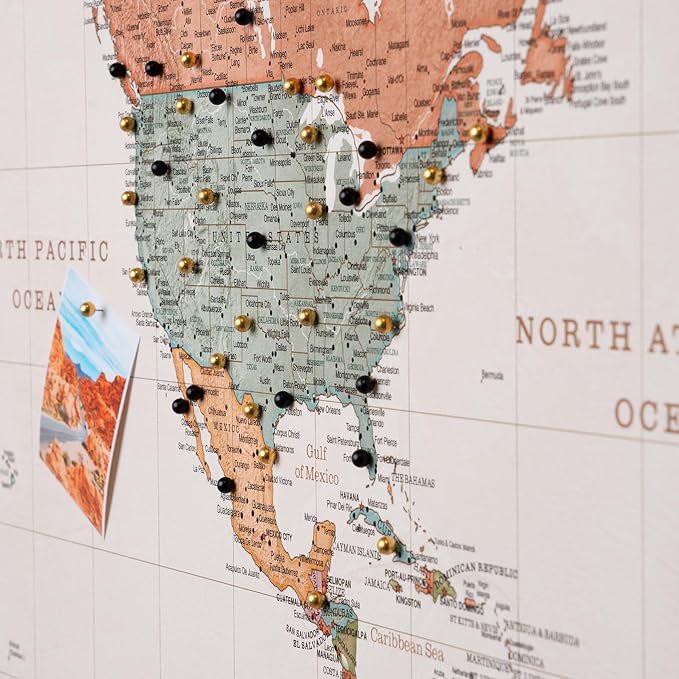 Canvas World Map with Cork Pin Board - English Lettering - Decorative Wall Decoration for All Rooms - Canvas Pictures with World Map Motif (150x100 cm, Pattern 22)