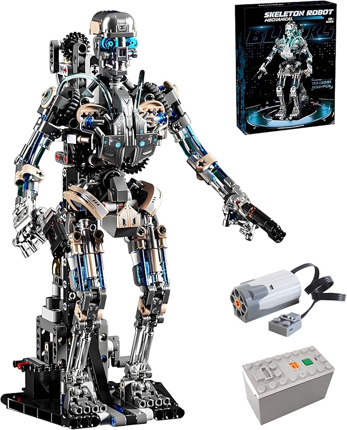 Mechanical Skeleton Robot Building Block Toy 692+Pieces Twistable Body and Poseable Design can be Driven by Hand or Motor Creative STEM Toy for Kids and Adults