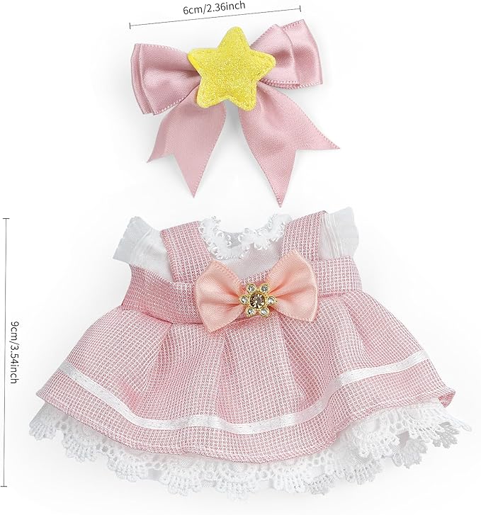 17cm Doll Clothes Set-Adorable Outfits for Dolls-Stylish Accessaries Clothes Dress-Up-Replaceable Clothing Collections, Includes Hat, Top, Skirt(Pink-Style A)