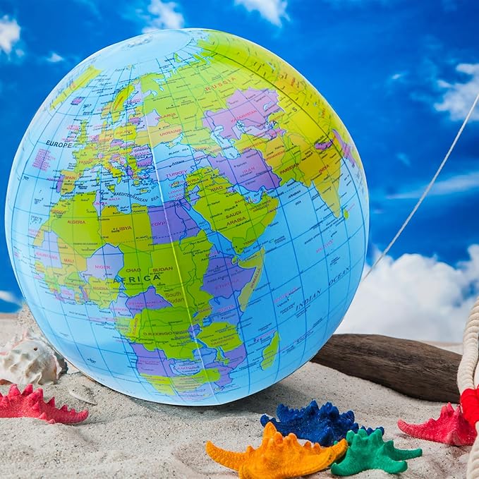 20 Pack Inflatable World Globe - 16 Inch Blow Up Earth Beach Ball for Summer Beach Party Favors