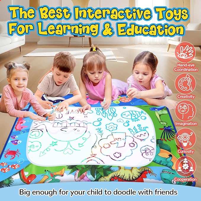 Water Doodle Mat 40 x 32 Inch Painting Doodle Toddler Toys, Water Drawing Mat, Large Magic Drawing Doodling Mat Educational Toys for Kids Age 3 4 5 6 7 Toddler Boys Girls Christmas Birthday Gifts