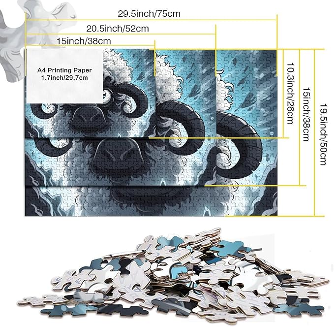 Sheep Thickened Wooden Jigsaw Puzzle for Adults Fun 1000 Piece 3D Animal Toy Intellectual Game Home Decoration Education Game Stress Relief Relaxation and Intelligence 1000pcs (75x50cm)