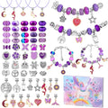 Flasoo DIY Charm Bracelet Making Kit for Girls, Jewelry Making Kit with Unicorn Mermaid Purple Stuff Craft Gift for Birthday, Christmas, New Year