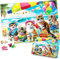Puzzles for Kids Ages 4-8 6-8 8-10 Year Old and Seniors - Funny Cats Puzzle Beach Kitten Jigsaw Puzzles, 100 Piece Puzzle for Toddler Children Learning Educational Puzzles Toys for Boys and Girls