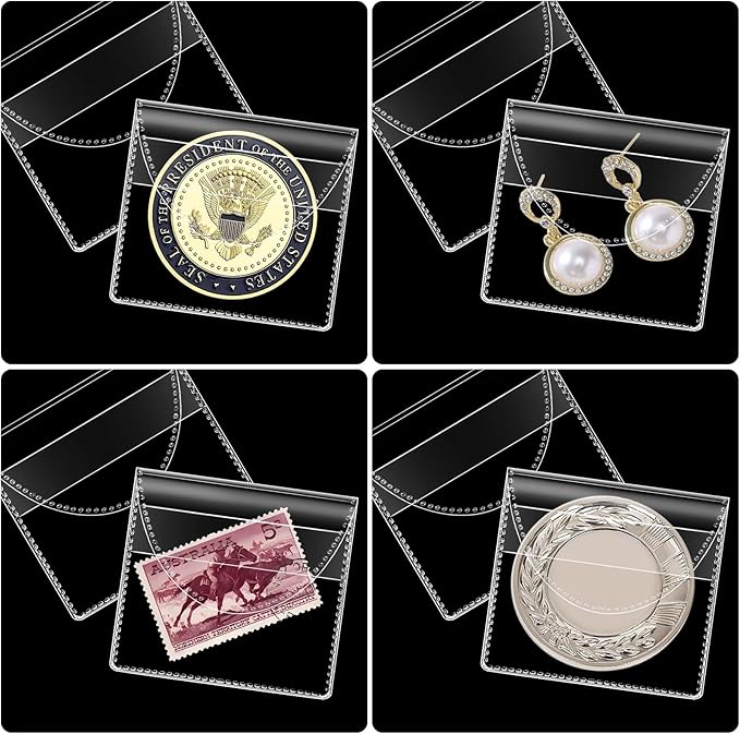 50PCS Single Pocket Coin Sleeves, 2.2 x 2.2 Inches Clear Plastic Holders, Individual Protectors, Small Pouches for Currency Bills Collectors