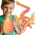 3D Printed Dragon Eggs with Articulated Fly Dragon Inside, Collectible Figurines Fidget Toy for Adults Kids Birthday Easter Christmas White Elephant Gifts for Friends Colleagues(Red Gold, L size)