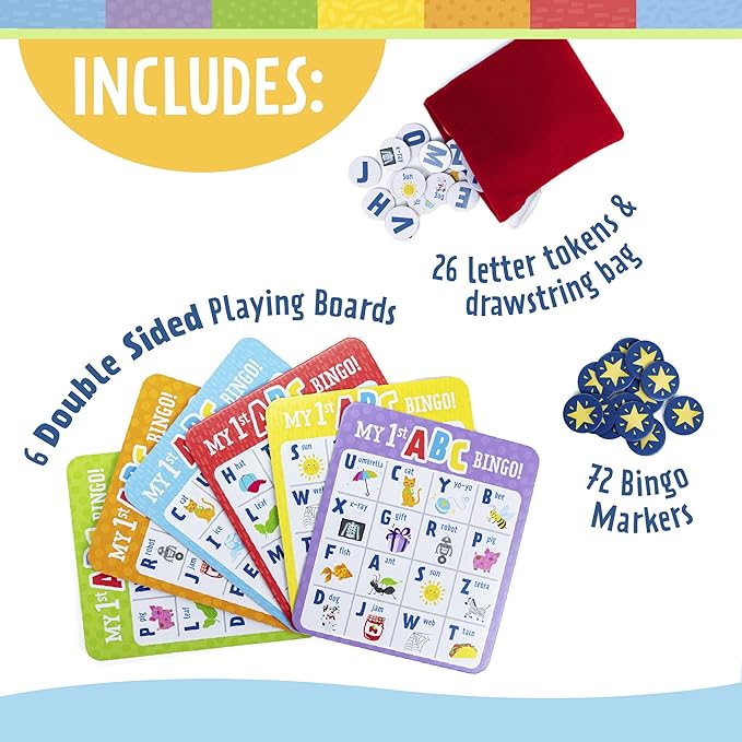 My First ABC Bingo Game for Alphabet Learning, Letter and Sight Word Recognition, Age 4 + Years, 2-6 Players