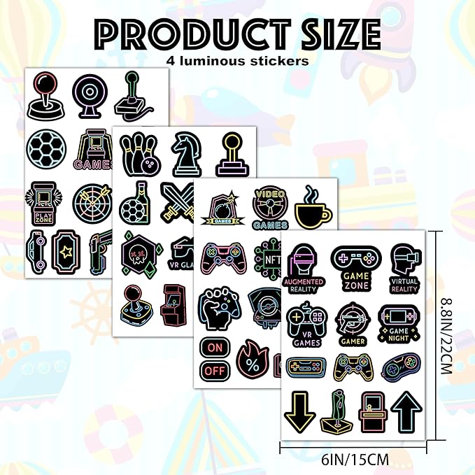 52 Pcs Glow in The Dark Neon Game Stickers for Kids, Water Bottle Stickers for Kids Vinyl Waterproof Gaming Laptop Decals for Teens Girls Boys
