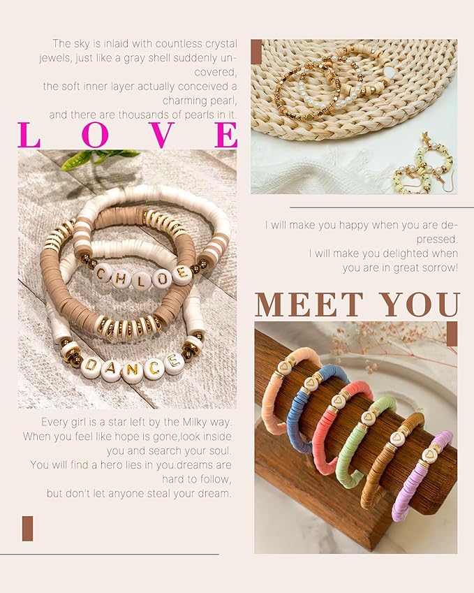 Bracelet Making Kit, 10,000 Pcs Polymer Clay Beads, 48 Colors Round Letter Beads Jewelry Making Kit Friendship Bracelets Heshi Beads with Charms Strings Crafts Gift for Girls Adults