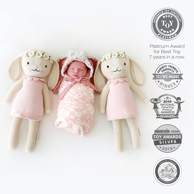 cuddle + kind Hannah The Bunny Blush Regular 20" Hand-Knit Doll – 1 Doll = 10 Meals, Fair Trade, Heirloom Quality, Handcrafted in Peru, 100% Cotton Yarn