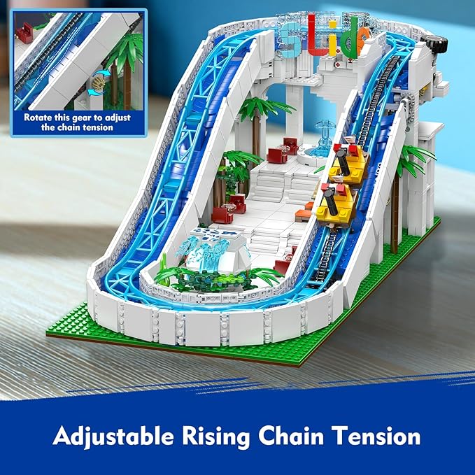 Mould King Water Slide Building Set, 2088+ Pcs Roller Coaster Model Kit That Run with Motor, City Water Park Construction Building Blocks Set, Home Decoration Gift for Teens, Adults