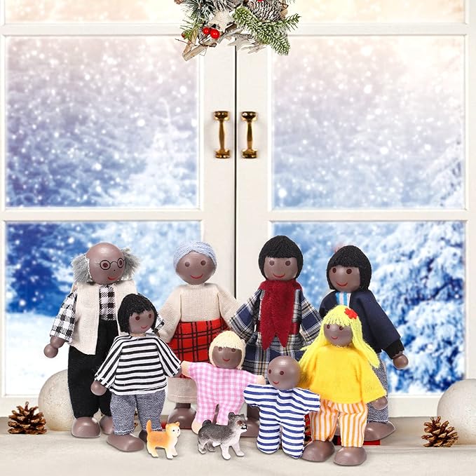 Skylety 10 Pcs Wooden Dollhouse Set of Mini People Figures Dollhouse Dolls Wooden Doll Play Figures Accessories(Stylish Style)