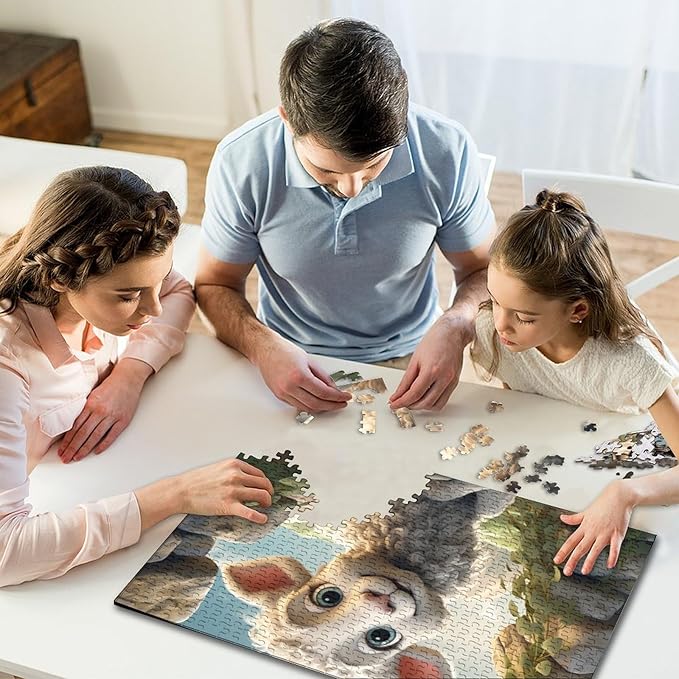 Sheep Thickened Wooden Jigsaw Puzzles 1000 Pieces 3D Animal for Adults Fun Education Game Home Decoration Toy Intellectual Game Stress Relief Toy Premium & Durable 1000pcs (75x50cm)