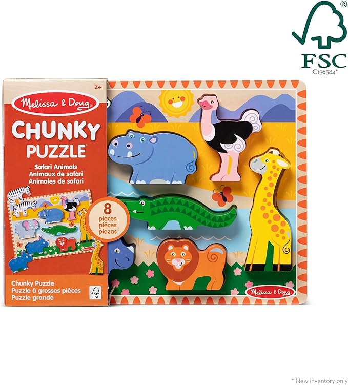 Melissa & Doug Safari Wooden Chunky Puzzle (8 pcs), Educational Screen Free Activity for Toddler, Preschoolers and Kids Ages 2+ - FSC Certified