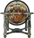 Unique Art 10-Inch Tall Table Top Amber Pearl Swirl Ocean Gemstone World Globe with Silver Zinc Alloy Stand (150 GB Amber Silver)