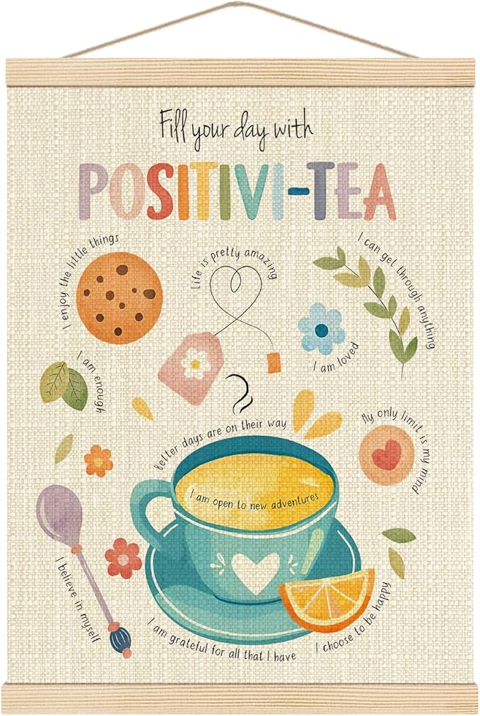 Boat Wades Positive Mental Health Poster Hanger Frame, Fill Your Day with Positivi-Tea Hanging Wall Banner Decor for Classroom Calm Down Corner School Counselor Office Decor, 12x16 Inch