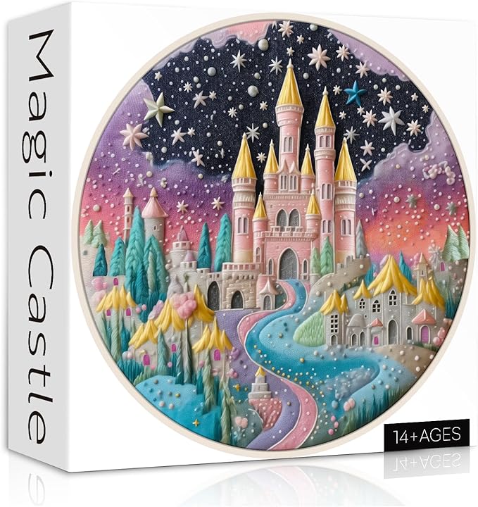 Colorful Fairy Castle Puzzles for Adults 1000 Pieces, Fantasy Rainbow Sky River Jigsaw Puzzles, Round Challenging Impossible Puzzle as Wall Decor