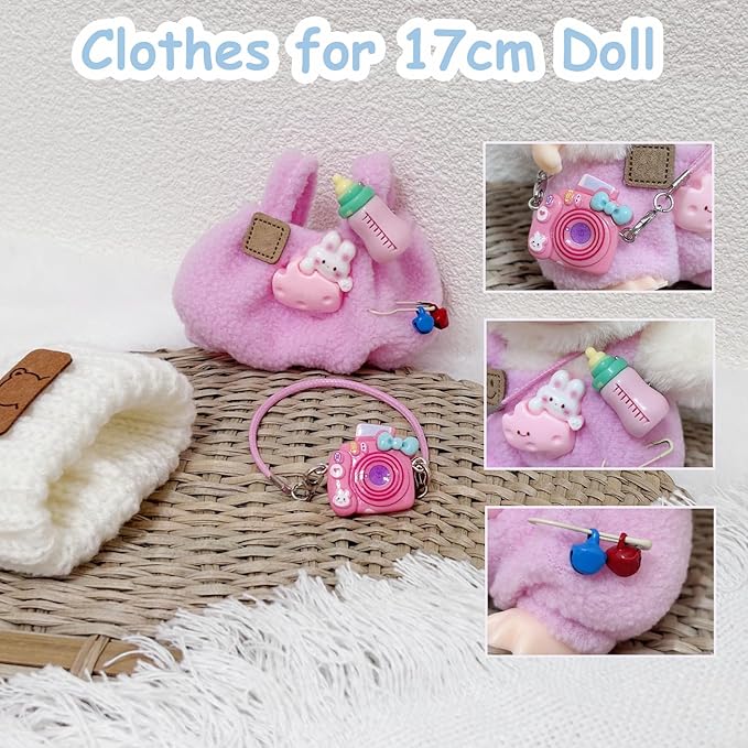 Clothes for 17cm Doll, Cute Outfit Set for 17cm Dolls, Adorable Dress-Up Accessories for Doll (Purple Bottle)