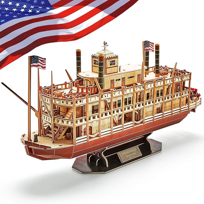 CubicFun 3D Puzzle Mississippi Steamboat Model Kit Gift for Kids and Adults, 142 Pieces