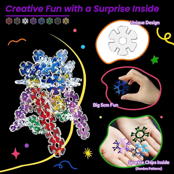 Translucent Snowflakes Interlocking Building Chips，360PCS Interlocking Discs, STEM Learning Construction Blocks Toys, Brain Development Playset for Girls and Boys Aged 4+