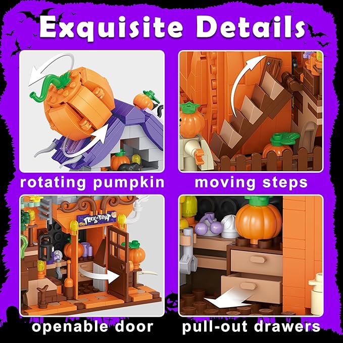 Halloween Pumpkin House Mini Building Blocks Set - 723PCS Halloween Themed Decor Kit, Creative Toys for Adults, Party for Adults