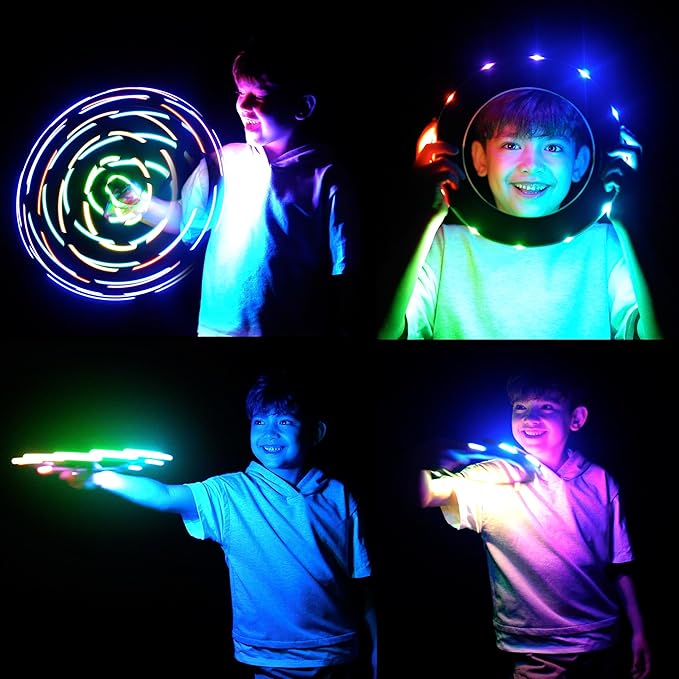 TOSY Flying Ring - 12 LEDs, Super Bright, Lost Mode, Auto Light Up, Camping Essentials for Kids/Teens/Boy/Girl, Safe & Soft, Waterproof, Pool/Beach Games, Lightweight Toy (Red)