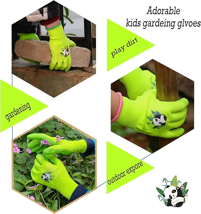 HANDLANDY 2 Pairs Kids Gardening Gloves, Toddler Children Garden Yard Work Outdoor Playing Gloves, Rubber Coating, for Girls Boys Youth (Size XL, Green)