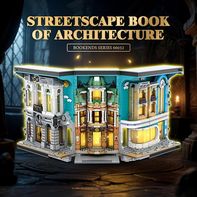 Reobrix Book Nook Building with Light, Streetscape BookNook Building Kit 66032 for Bookshelf&Home Decor, 2899 PCS Bookend Model Toy, Gift for Kids Adults Boys Girls Age 14+