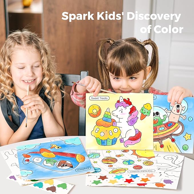 Paint with Water Books for Toddlers, Mess Free Watercolor Painting Activity for Kids Ages 1-3, 2-4, 4-6, Art Craft Coloring Gift with Brush, Airplane Travel Activities for Toddlers, Exploring Space